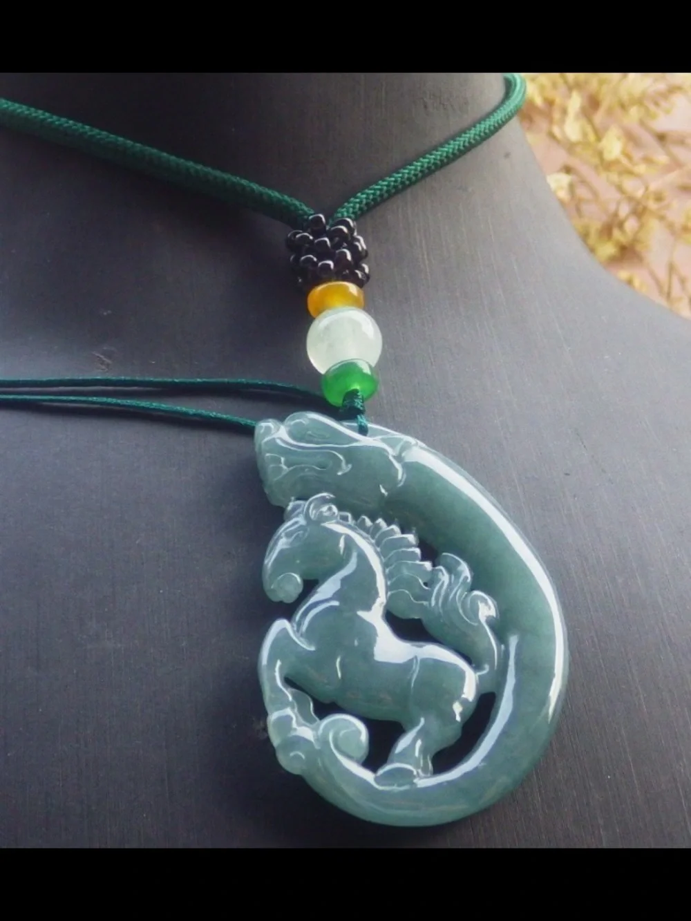 Water blue Exquisite Certificate Jadeite Jade Green Grade A Pendant Dragon Horse